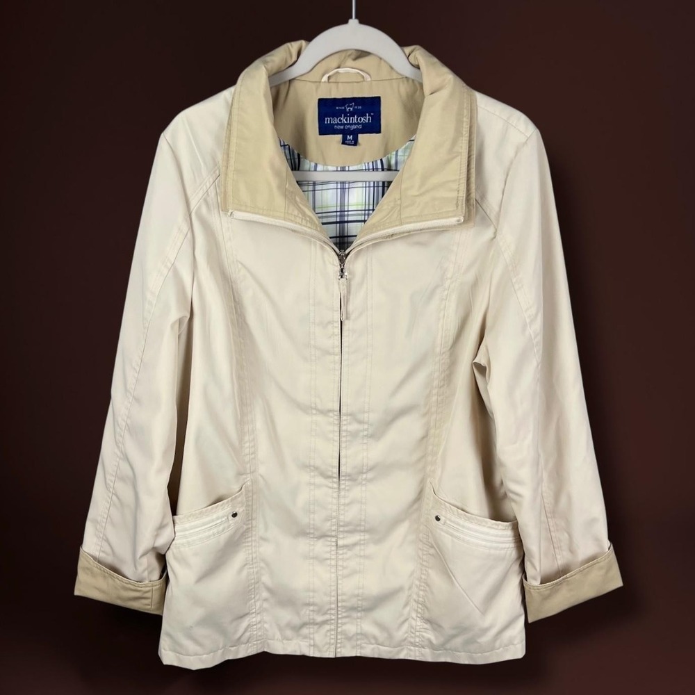 Mackintosh Coat Womens Medium Beige Tan‎ Full Zip Water Resistant Spring / Fall